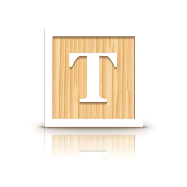 Lettre vectorielle T bloc d'alphabet en bois — Image vectorielle