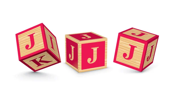 Vector letter J wooden alphabet blocks — Stock Vector