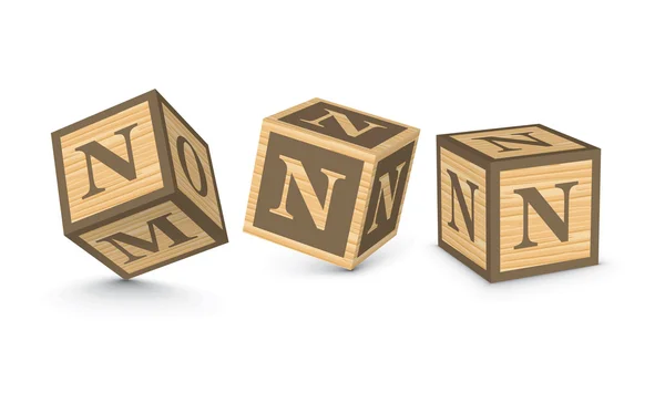 Letra vectorial N bloques de alfabeto de madera — Vector de stock
