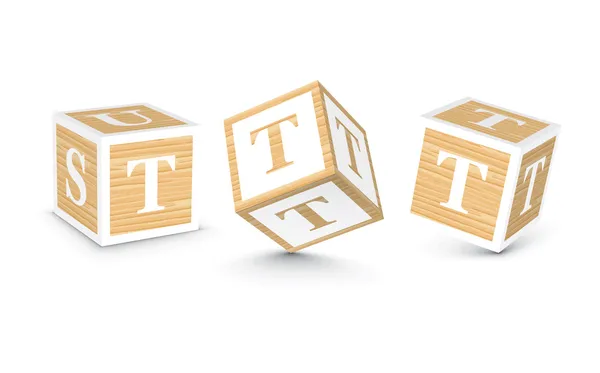 Vector letter T wooden alphabet blocks — Stock Vector