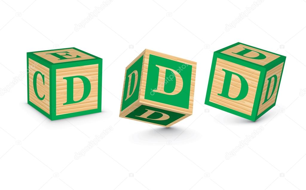 Vector letter D wooden alphabet blocks