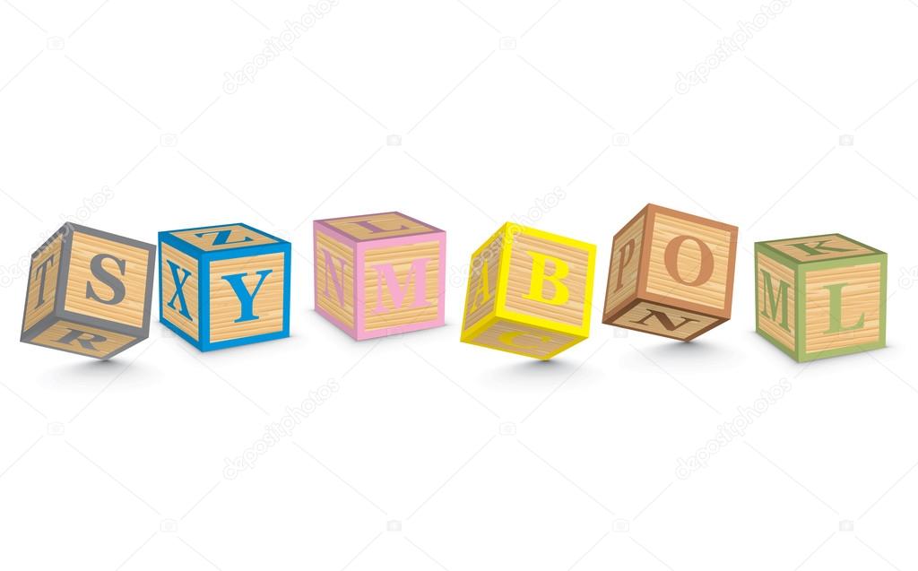 Word SYMBOL written with alphabet blocks