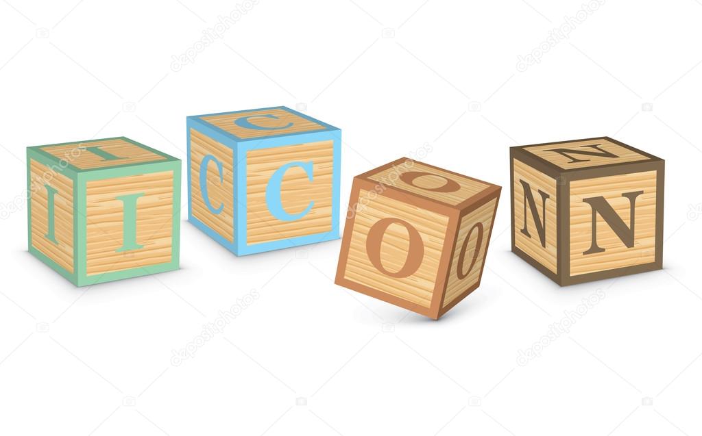 Word ICON written with alphabet blocks