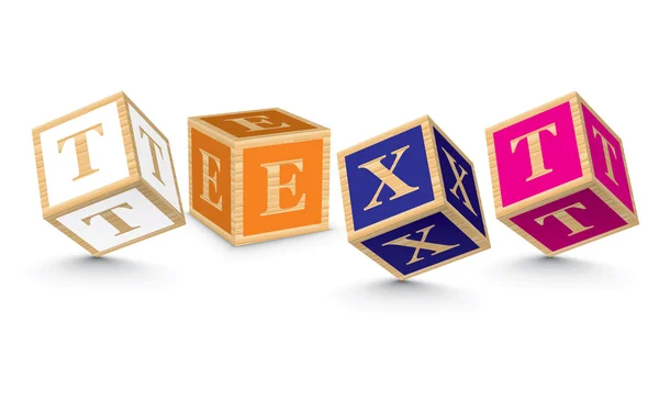 Слово TEXT, написане з блоками алфавітів — стоковий вектор
