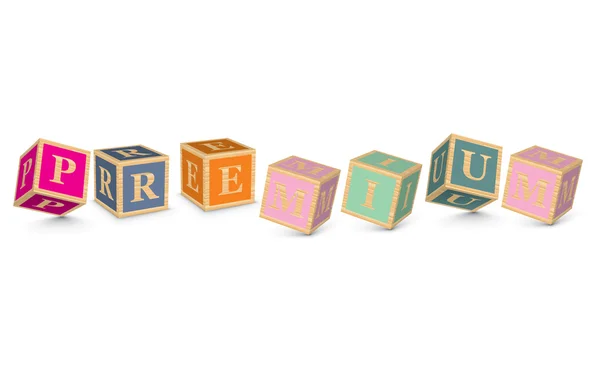 Word PREMIUM écrit avec des blocs d'alphabet — Image vectorielle