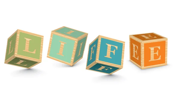 Word LIFE written with alphabet blocks — Stock Vector