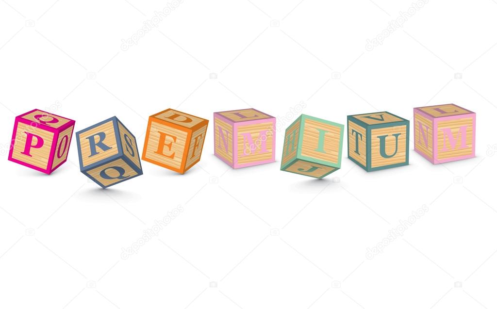 Word PREMIUM written with alphabet blocks
