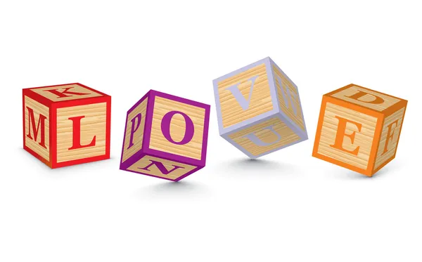 Word LOVE écrit avec des blocs d'alphabet — Image vectorielle