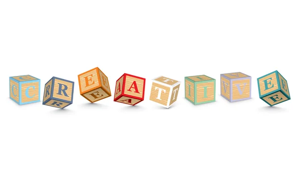 Word CREATIVE written with alphabet blocks — Stock Vector