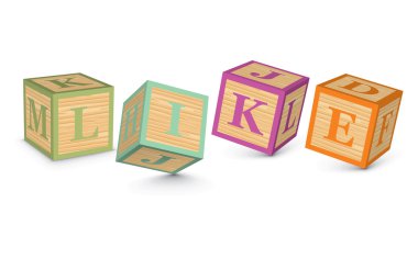 Word LIKE written with alphabet blocks