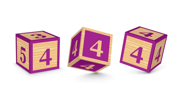 Vecteur numéro 4 blocs d'alphabet en bois — Image vectorielle