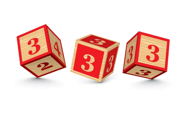 Vektorový počet 3 Dřevěná abeceda bloky — Stockový vektor