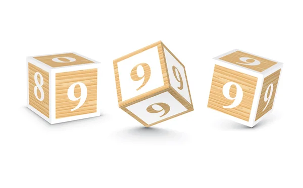 Vektorový počet 9 bloků dřevěná abeceda — Stockový vektor