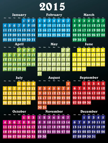 2015 kalender med platta nummer och långa skuggor — Stock vektor