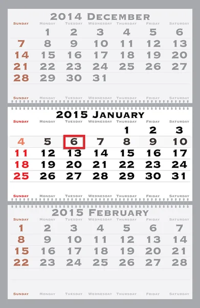 2015 january with red dating mark — Stock Vector