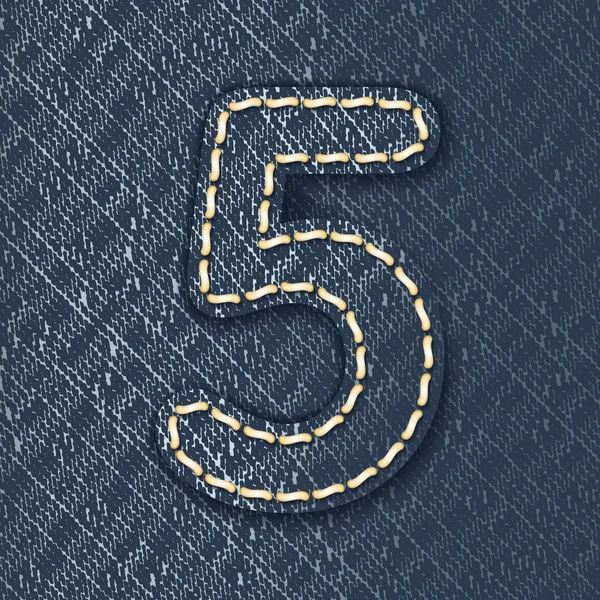 Numéro 5 en tissu de jeans — Image vectorielle