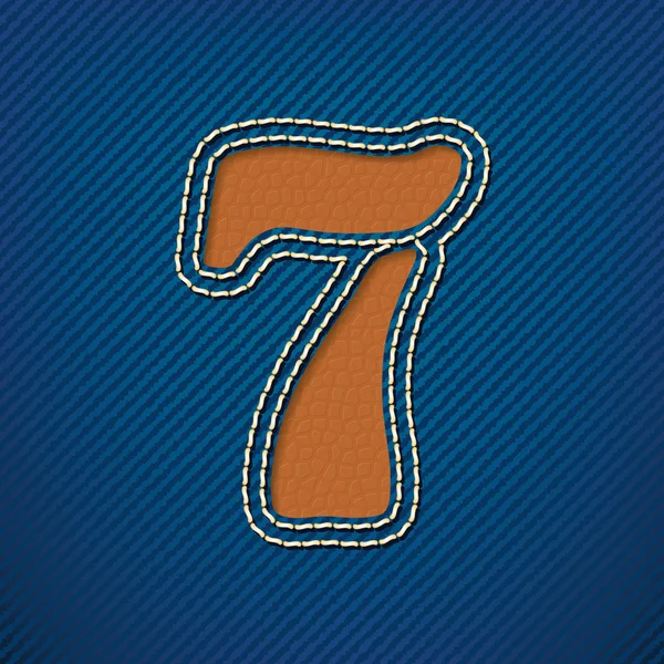 Number 7 made from leather on jeans background — Stock Vector