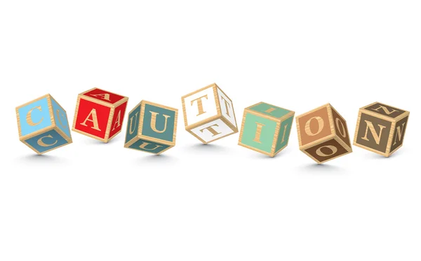 ATTENZIONE parola scritta con blocchi di alfabeto — Vettoriale Stock
