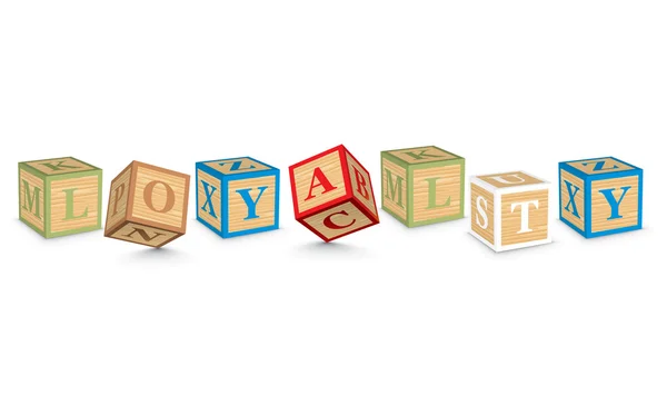 Palavra LOYALTY escrito com blocos de alfabeto — Vetor de Stock