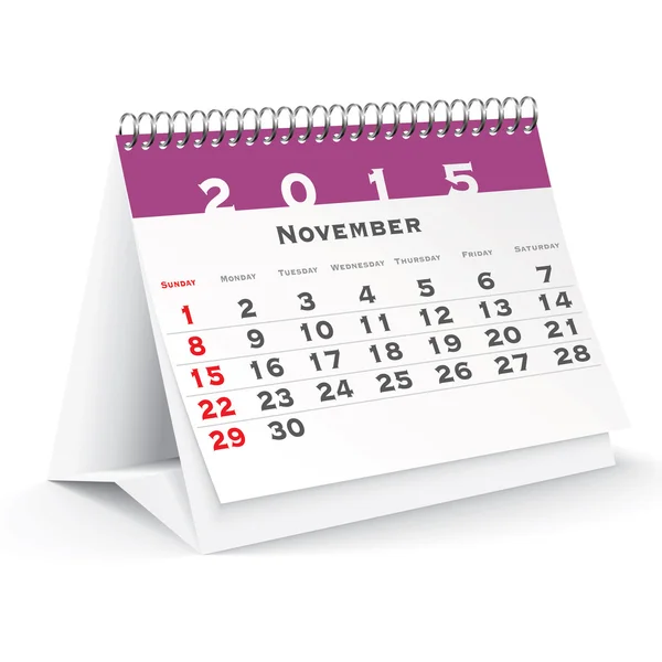 Calendario scrivania novembre 2015 - vettore — Vettoriale Stock