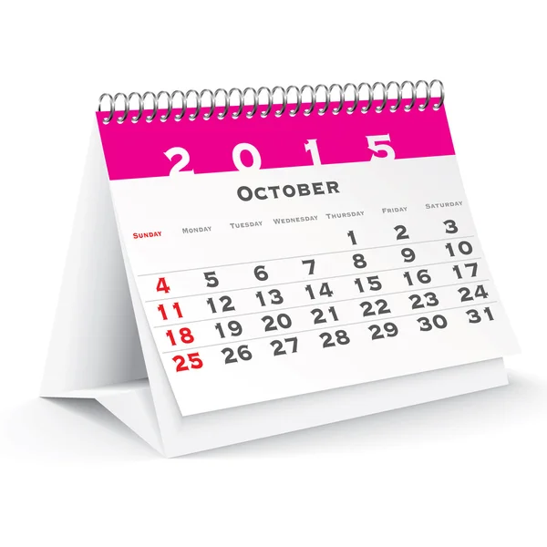 Oktober 2015 Tischkalender - Vektor — Stockvektor