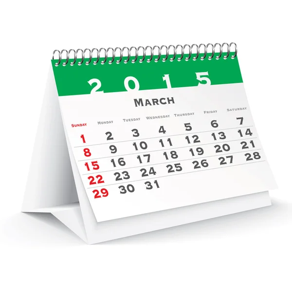 Marzec 2015 kalendarza biurko - wektor — Wektor stockowy