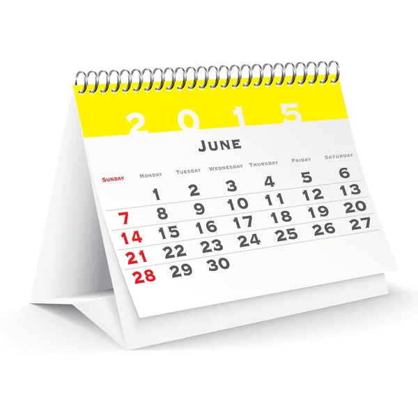 Junio 2015 calendario de escritorio - vector — Archivo Imágenes Vectoriales