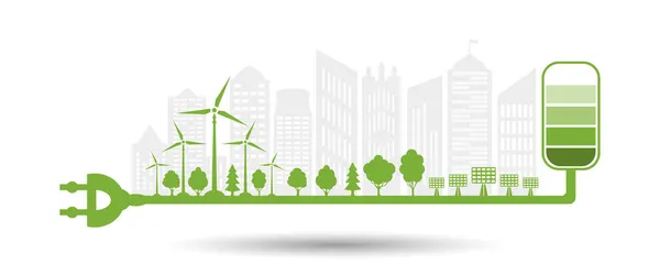 Conservação Ecológica Cidade Ambiente Símbolo Carregamento Ecológico Com Plugue Elétrico — Vetor de Stock