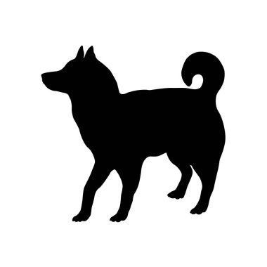 Sibirya kurdu köpek yavrusu. Siyah köpek silueti. Evcil hayvanlar. Beyaz bir arka planda izole edilmiş. Vektör illüstrasyonu.