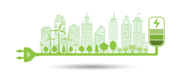 Conservação Ecológica Cidade Ambiente Símbolo Carregamento Ecológico Com Plugue Elétrico — Vetor de Stock