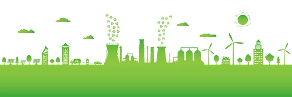 Production Respectueuse Environnement Silhouette Ville Écologique Énergie Verte Avec Énergie — Image vectorielle