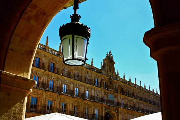 Traditional Lantern Arch Main Square Salamanca Spain Sunny Summer Day — Stok fotoğraf