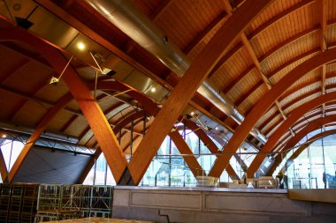 Penafiel, Spain; december 13 2013: interior view of the Protos wine cellars formed by a vault structure of wooden arches 