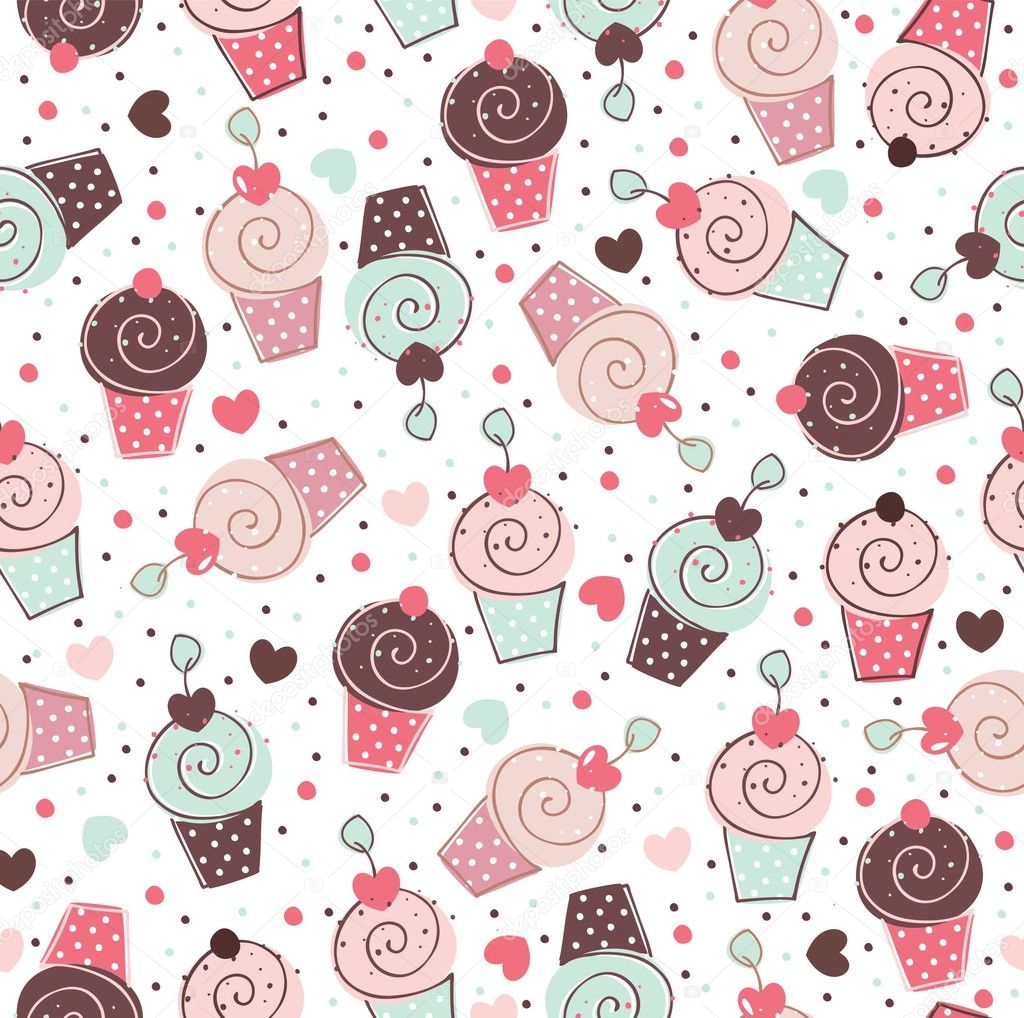 Cupcakes sweets seamless doodle vector pattern