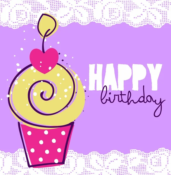 Cute happy birthday card with cupcake — Stock Vector