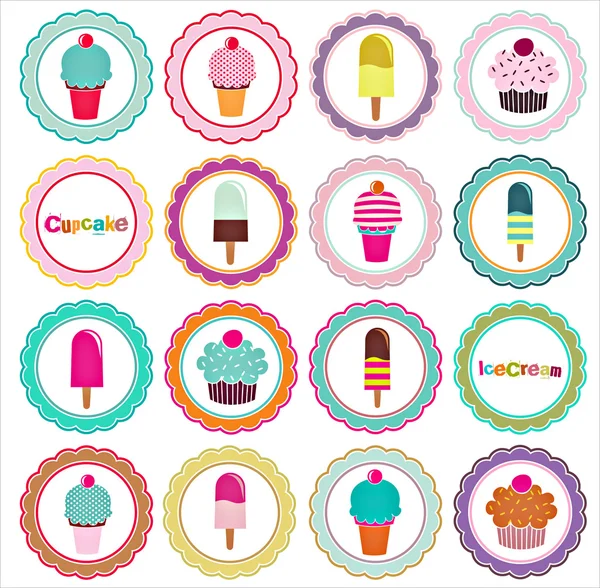 Set of ice cream and cupcakes background — Stock Vector