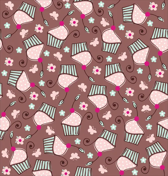 カップケーキのお菓子のシームレスな落書きパターン ベクトル — ストックベクタ