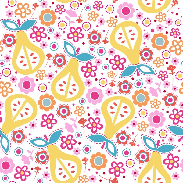 Seamless pattern with flowers and pears — Stock Vector