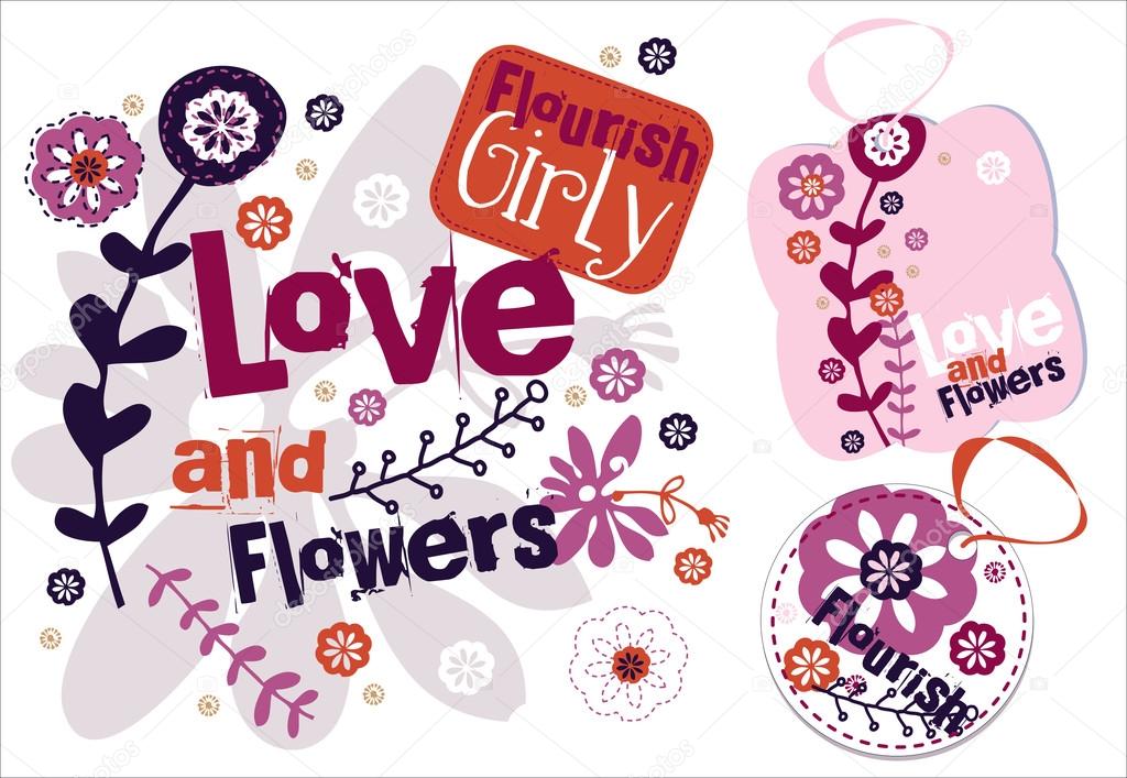 Love and Flowers. Vector Labels