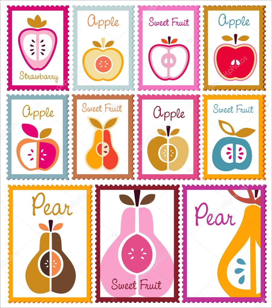 Collection of fruit post stamps