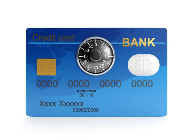 3d illustration: Credit card and combination lock. Protecting yo — Stock Photo, Image