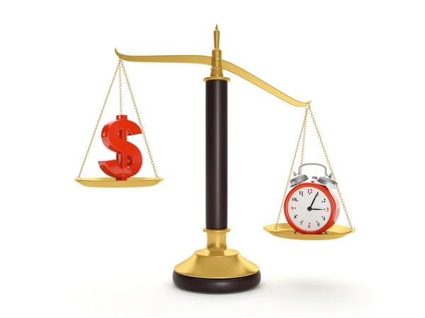 3d illustration: Balance time and money. Current value of the wo — Stock Photo, Image