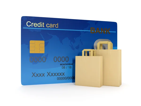 3d illustration of Credit Card and a group of paper bags for sho — Stock Photo, Image