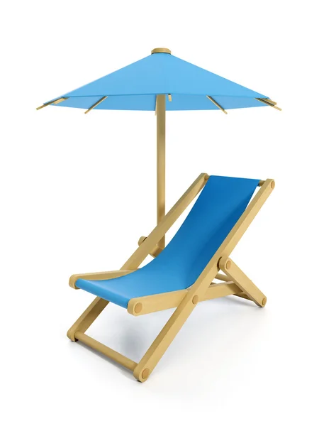 3d illustration: umbrella and folding chair, objects rest on the — Stock Photo, Image