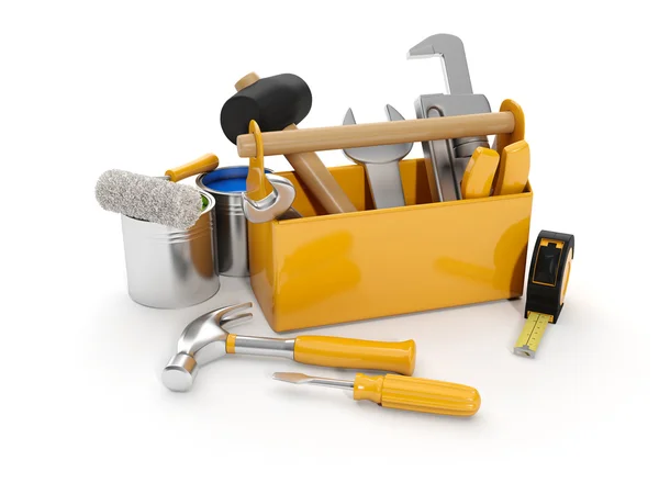 Ilustración 3d: Un grupo de herramientas de construcción sobre un fondo blanco —  Fotos de Stock