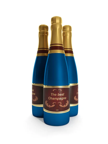 3d Illustration: A group of three bottles of champagne. — Stock Photo, Image