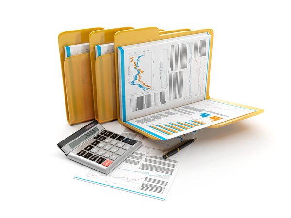 3d illustration: Business idea. The group folders with documents