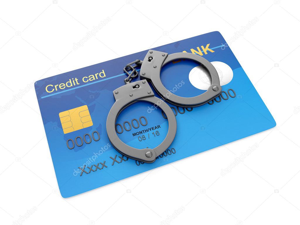 3d illustration: robbery of money from your credit card. Handcuf