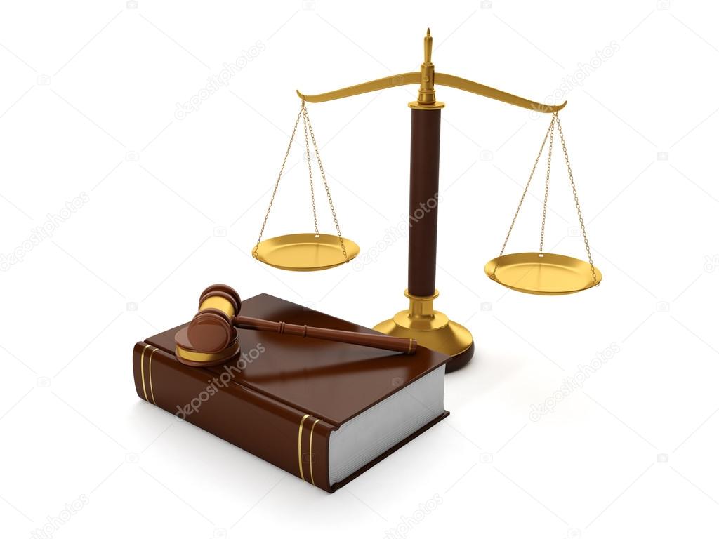 3d illustration: Legal aid. trial balance and the hammer of the