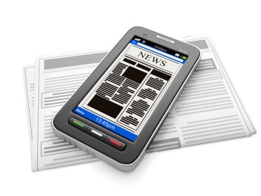 3D çizim: mobil teknolojisi. Mobil Haberler, telefon ve newsp